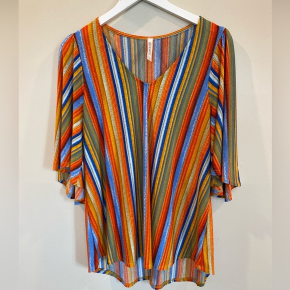 Dear Scarlett Flowy Striped V Neck Top Large Artsy - Picture 1 of 5